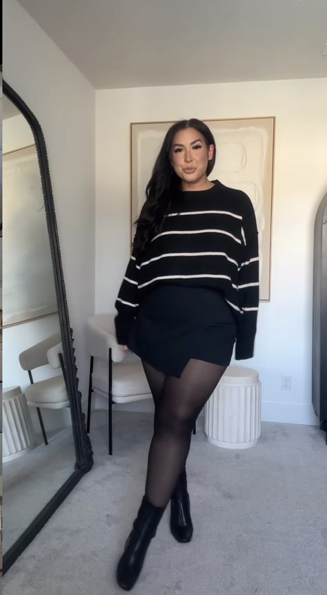 Plus Size Casual Dinner Outfit, Thanksgiving Outfits Women Midsize, Skirt And Sweater Outfit Plus Size, Friendsgiving Outfit Ideas Plus Size, Midsize Thanksgiving Outfit, Birthday Outfit Cold Weather, Curvy Winter Outfits Plus Size, Cute Casual Christmas Outfits, Winter Bridal Shower Outfit For Guest