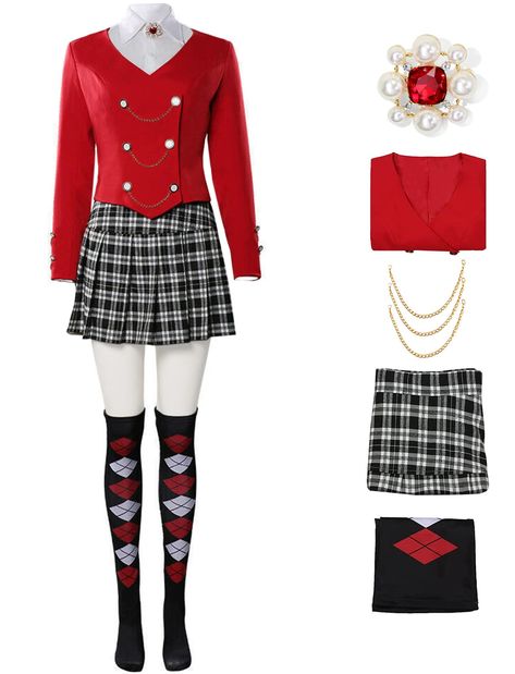 PRICES MAY VARY. Design: Heathers The Musical Heather Chandler uniform set. The waist of the coat can highlight the figure, and the plaid pleated skirt is very suitable for daily wear. The unique design is very eye-catching. The red suit has chain buttons, and the delicate necklace is the highlight of the whole outfit. Material: Heathers Cosplay costumes are made of high-quality polyester and spandex. Comfortable and breathable to wear, soft and colorful, not easy to fade and pilling. Including: Heathers The Musical Outfits, Halloween Costumes Musicals, Heather Chandler Halloween Costume, Heather Chandler Cosplay, Heather Chandler Costume, Six The Musical Outfits, Six The Musical Outfit Ideas, Red And Blue Outfits For Women, Heathers Outfit Ideas