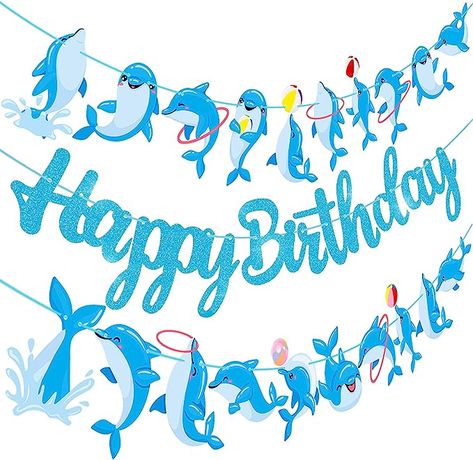 Amazon.com: Dolphin Birthday Banner Decorations Dolphin Birthday Party Decorations Supplies Blue Glitter Dolphin Happy Birthday Banner Decorations for Under the Sea Themed Birthday Party Baby Shower Supplies : Toys & Games Dolphin Birthday Party, Sea Themed Birthday Party, Dolphin Birthday Parties, Dolphin Birthday, Dolphin Party, Baby Dolphin, Baby Dolphins, Baby Shower Supplies, Shower Supplies