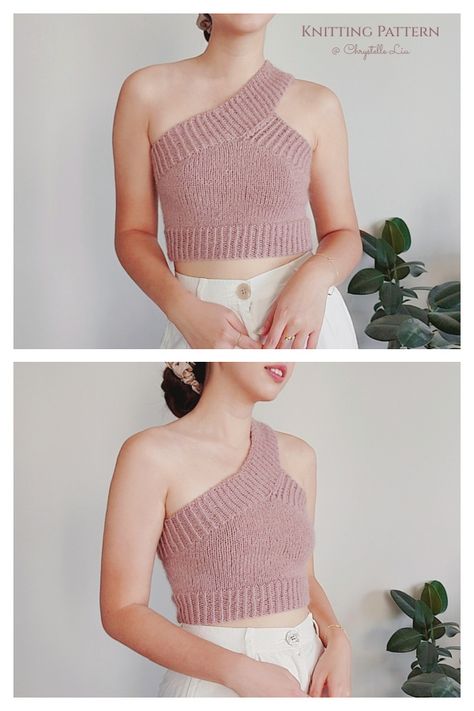 Another One Shoulder Top Knitting Pattern Off The Shoulder Knitting Pattern, Knit Off Shoulder Top Pattern, Beginner Knit Top Pattern Free, Crochet Tops Videos, Crop Top Knitting Pattern Free, Knit Top Free Pattern, Knitted Crop Top Pattern Free, Knit Crop Top Pattern, Knit Top Pattern Free