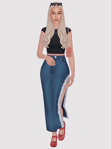 the sims 4 cc lookbook with everything linked, follow @maplewhims on tumblr for more! Jean Skirt Sims 4 Cc, Sims 4 Jean Skirt, Sims 4 Jeans Cc Maxis Match, Look Book Sims 4, Sims 4 Lookbooks Maxis Match, Sims 4 Cc Jeans, Sims 4 Cc Lookbooks Clothing, Sims 4 Lookbooks Cc, Skirt Ballet Flats