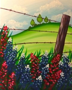 Woodlands Painting, Texas Painting Ideas, Painting Library, Land Painting, Texas Wildflowers, Pinots Palette, Painting Parties, Wine And Canvas, Paint Flowers