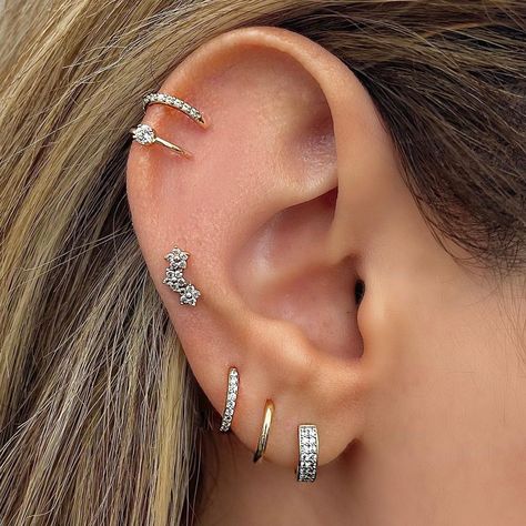 LULUS on Instagram: “This is for all the Hoop Lovers out there! . 💎 Come Get Pierced & Styled (link in bio) . 💍 Shop our Jewelry Collection…” Piercing Dos, Helix Earrings Hoop, Helix Ring, Hinged Ring, Tragus Conch, Ear Style, Flower Cluster, Flat Back Earrings, Detailed Jewelry