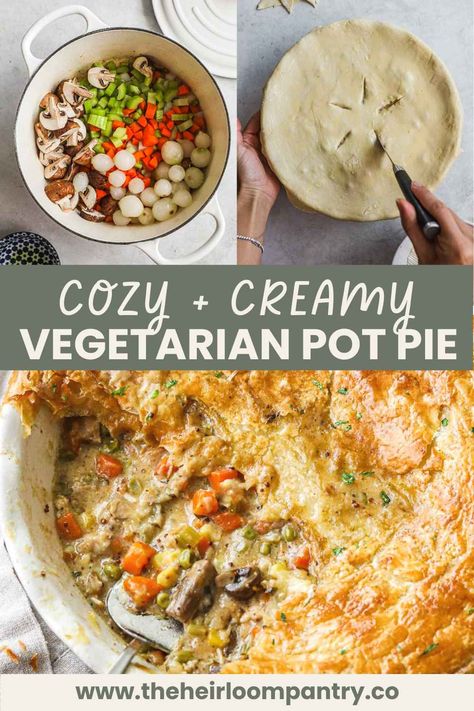 Vegetarian Pot Pie Mushroom Pot Pie Vegetarian, Easy Veggie Pot Pie, Cosy Meals, Veggie Pot Pie Recipe, Vegan Pot Pie Recipe, Pescatarian Dishes, Mini Pot Pies, Veggie Pot Pie, Vegetarian Pot Pie