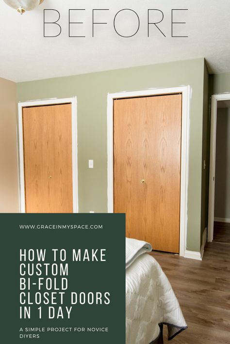 Do you have plain, flat panel bi-fold closet doors you want to update? Learn how to make custom bifold closet doors with this simple tutorial. #fromhousetohaven #bifoldclosetdoors #diyproject #DIYtutorial #DIYcustomclosetdoors Custom Bifold Closet Doors, Bifold Door Ideas, Bifold Doors Makeover, Traditional Farmhouse Decor, Folding Closet Doors, Door Diy Projects, Beach House Flooring, Diy Custom Closet, Painted Closet