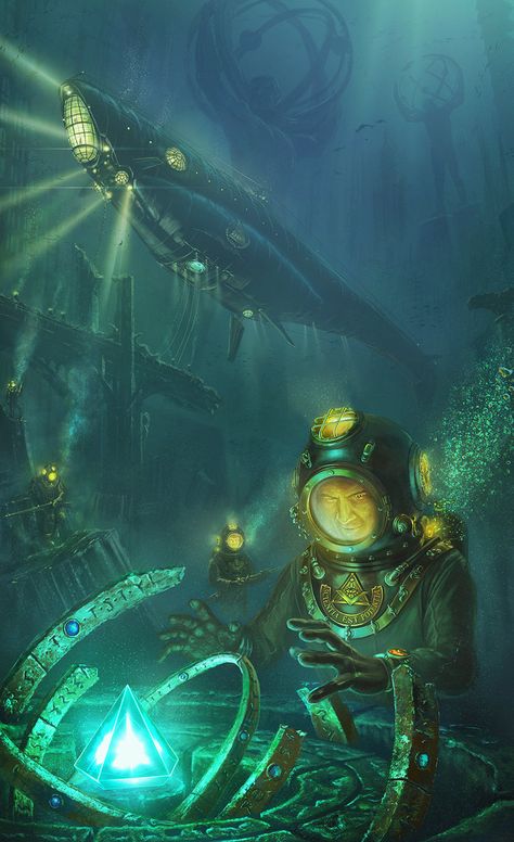 The heart of Atlantis by StarWolfEmperial Deep Sea Diver Art, Diver Art, Arte Steampunk, Underwater City, Arte 8 Bits, Heroic Fantasy, Underwater Art, Leagues Under The Sea, Diving Suit