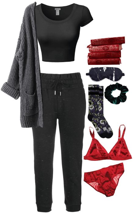 Lazy Day Goth Outfits, All Black Outfit Grunge Gothic, Edgy Lounge Outfit, Goth Camping Outfit, Cosy Goth Outfits, Goth Lounge Outfit, Lazy Goth Outfits Summer, Alt Loungewear, Lazy Emo Outfits