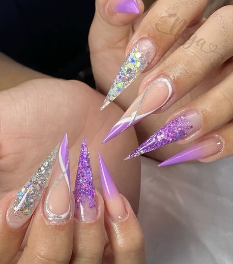 Purple Nails Stiletto, Purple Stiletto Nails Design, Purple Stiletto Nails, Pointed Nail Designs, Hard Gel Nails, Purple Acrylic Nails, Purple Nail Designs, Cute Toe Nails, Long Nail Designs