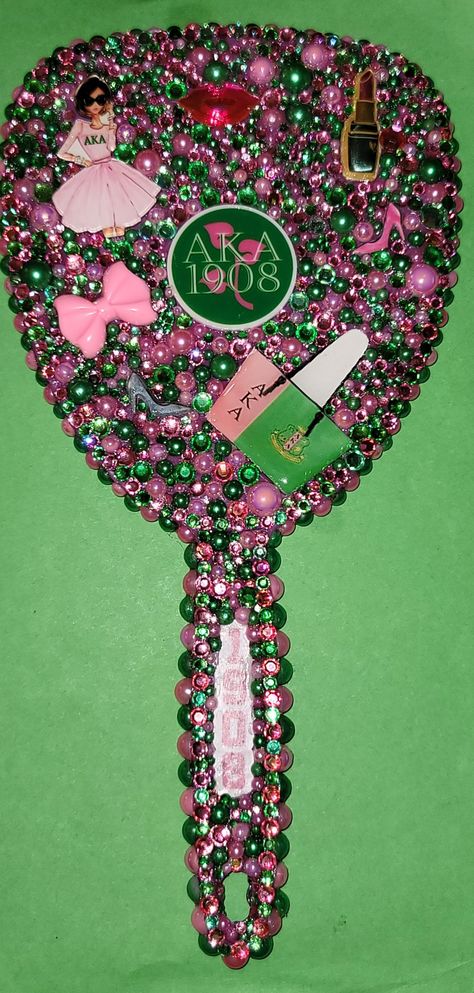 AKA BLING BLING MIRROR Aka Gift Ideas, Aka Room Decorations, Aka Paddle Ideas, Aka Mirror, Alpha Kappa Alpha Crafts, Sorority Gifts Diy, Alpha Kappa Alpha Jewelry, Aka Outfits, Alpha Kappa Alpha Jackets