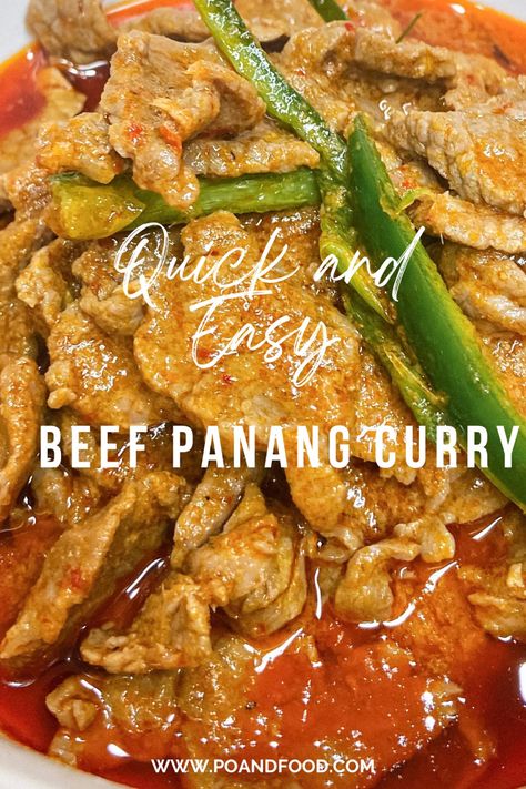 Beef Panang curry done in 30 minutes! It is rich and creamy with bold flavor. Thinly sliced beef in an aromatic creamy curry sauce topped with lime leaves Beef Panang Curry, Creamy Curry Sauce, Panang Curry Recipe, Panang Curry Paste, Creamy Curry, Panang Curry, Lime Leaves, Massaman Curry, Curry Rice