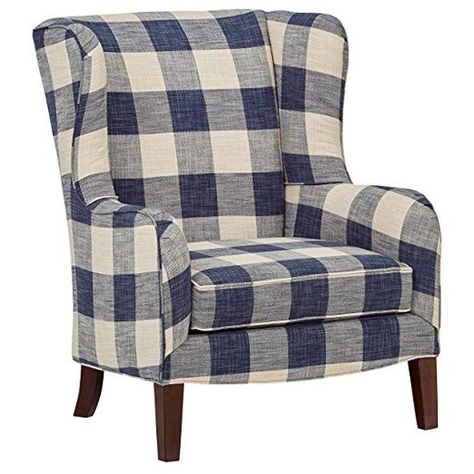 Charcoal Accent Chair, Plaid Living Room, Colleen Wing, Farmhouse Armchair, Plaid Chair, Wingback Accent Chair, Cottage Furniture, Chair Types, Living Room Furniture Chairs