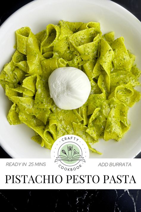 Pistachio Pesto Pasta with Burrata Pistachio Pasta Sauce, Pesto Pasta Sauce, Pasta With Burrata, Pesto Sauce For Pasta, Green Pasta, Pappardelle Pasta, Pistachio Pesto, Freezer Meal Prep, Pasta Sauce Recipes