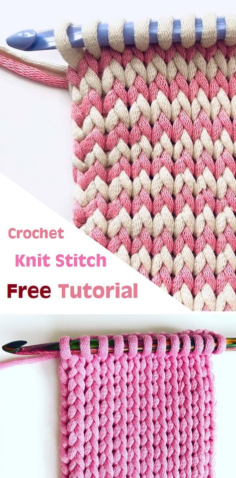 Free Crochet tutorial for a Tunisian Knit Stitch. Crochet Knit Stitch, Tunisian Knit Stitch, Crochet Waffle Stitch, Crochet Tunisian, Tunisian Crochet Patterns, Tunisian Crochet Stitches, Crochet Stitches Free, Crochet Knit Stitches, Easy Crochet Stitches