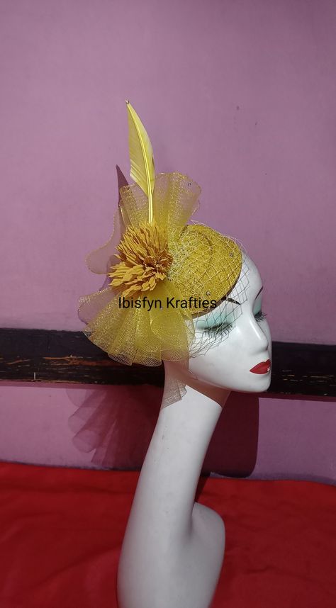 The image shows a fascinator made with crinoline pleats and a birdcage veil attached to it. Birdcage Veil, Feather Flower, Bird Cage, Veil, Fascinator, Fashion Accessories, Make It Yourself