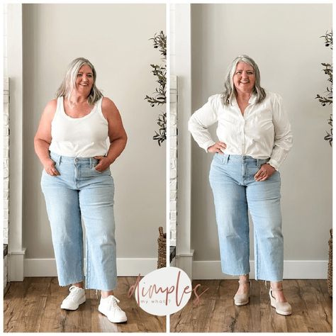 4 OF THE BEST PLUS-SIZE WIDE-LEG JEANS FOR BIG THIGHS - dimplesonmywhat Wide Leg Jeans Outfit Plus Size, Jeans For Big Thighs, Wide Leg Jeans Plus Size, Wide Leg Jeans Outfit, High Waisted Wide Leg Jeans, White Platform Sneakers, Plus Size Belts, Cropped Wide Leg Jeans, Jean Trends