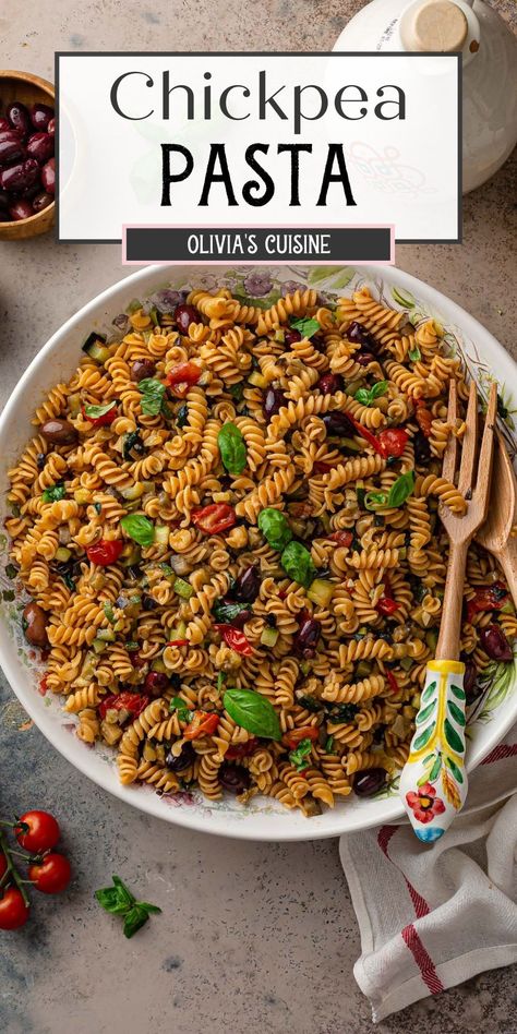 This Mediterranean Pasta is packed with ingredients that are good for you, including Chickpea pasta, which is made with just one ingredient—chickpeas! Healthy but delicious, this dish is on the table in less than 20 minutes, making it perfect for busy weeknights. Chickpea Noodles Pasta, Chickpea Noodle Recipes, Chickpea Salad Recipes Healthy, Chickpea Pasta Recipes, Fusilli Pasta Recipe, Fusilli Recipes, Bean Pasta Recipes, Crockpot Pasta Recipes, Crockpot Pasta