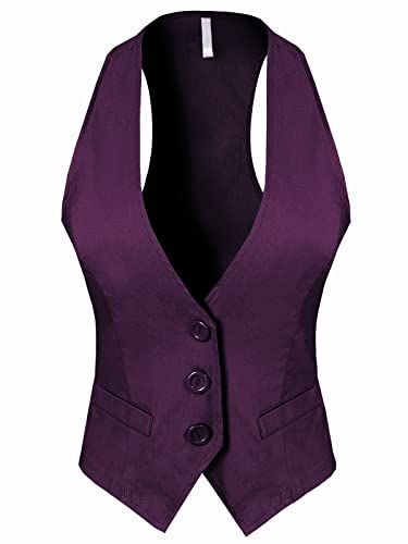 Design by Olivia Women's Dressy Casual Versatile Racerback Vest Tuxedo Suit Waistcoat Female Joker Costume, Purple Waistcoat, Dressy Vest, Vest Tuxedo, Women Waistcoat, Black Suit Vest, All Black Suit, Purple Suit, Yellow Vest