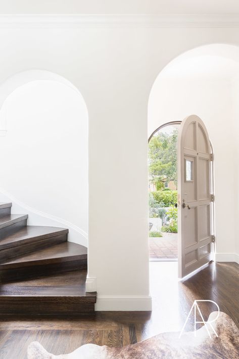 I am beyond excited to share this project featured on  Style Me Pretty Living  with Amanda Barnes Interiors. ©AlyssaRosenheck2016 Amanda Barnes, Rosa Sofa, Style Me Pretty Living, Entry Stairs, Front Entryway, Dark Floors, Pink Sofa, Spanish Revival, House Stairs