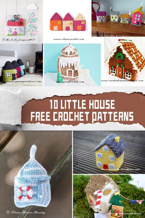 10 Little House FREE Crochet Patterns - iGOODideas.com Crochet House, Toys Ideas, Crochet Fairy, Crochet Pillow Pattern, Pouch Pattern, House Ornaments, Modern Crochet, Diy Crochet Projects, Embroidery Craft