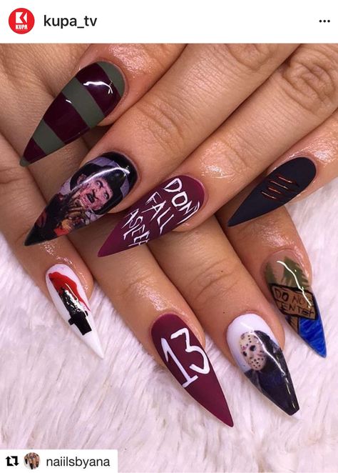 Horror Nails Designs, Horror Nails Acrylic, Male Nails, Scary Halloween Nails Design, Nail Armor, Scary Nails, Cotton Candy Nails, Horror Nails, Holloween Nails