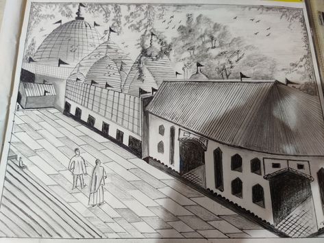 PENCIL DRAWING Kamakhya Temple, Temple Drawing, Temple Art, Art Class, Pencil Drawing, Art Classes, Art Works, Pencil Drawings, Temple