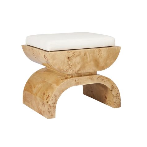 Matilde Stool - Natural Fur Stool, Modern Japandi, Beach House Tour, Vanity Seat, Cerused Oak, Accent Stool, Vanity Stool, Wood Stool, Burl Wood