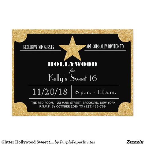 Glitter Hollywood Sweet 16 Birthday Invitation Glitter Red Carpet Hollywood Sweet 16 Birthday Invitation Hollywood Party Invitations, Hollywood Invitations, Hollywood Sweet 16, Red Carpet Invitations, Hollywood Birthday Parties, Hollywood Birthday, Sweet 16 Themes, Hollywood Party Theme, 16th Birthday Invitations