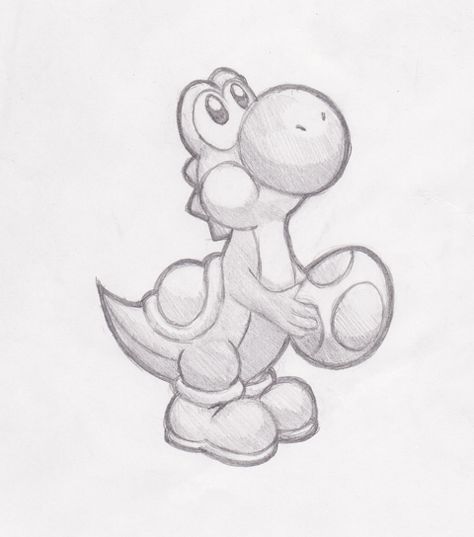 Yoshi Sketch from darklink570 on deviantart Things To Sketch Cartoon, Simple Cartoon Sketches, Cute Easy Drawing Ideas Cartoon Characters, Cartoon Things To Draw, Cute Disney Drawings Sketches, Mario Drawing Sketch, Yoshi Tattoo Black And White, Yoshi Doodle, Mario Cartoon Drawing