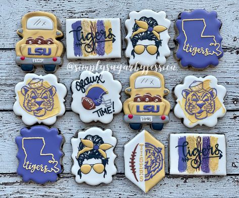 Lsu Cookies, Tiger Cookies, Louisiana Tech, Cookie Company, Geaux Tigers, Graduation Cookies, Lsu Tigers, Cookie Inspiration, Couple Shower