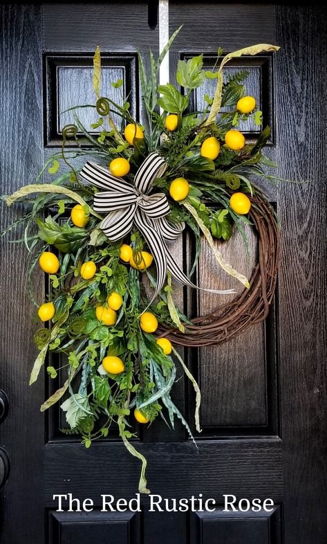 Wreaths For Front Door Summer, Rose Wreaths, Summer Wreaths For Front Door, Front Door Inspiration, Rustic Rose, Everyday Wreaths, Front Door Wreaths, Lemon Wreath, Door Wreaths Diy