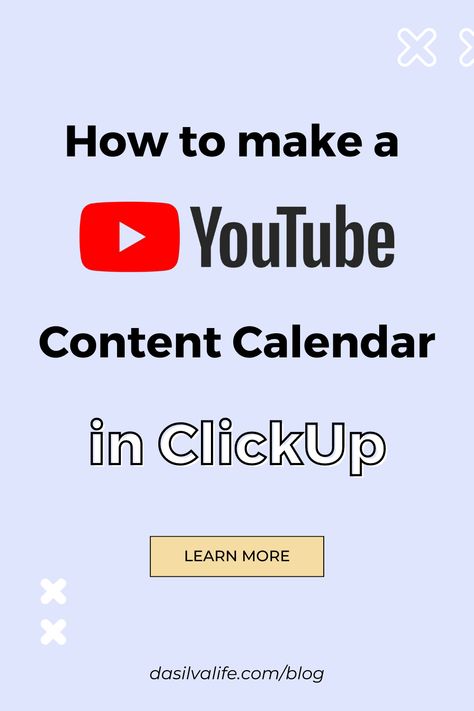 YouTube Content Calendar ClickUp Template - DaSilva Life. Want to create a YouTube workflow in ClickUp? Use our YouTube Content Calendar ClickUp Template to create consistent YouTube content with ease. #ClickUptemplates #businessprocesses Clickup Templates, Task Calendar, Content Calendar, Youtube Content, Project Management Tools, Task List, Content Calendars, Custom Templates, Fitness Coach