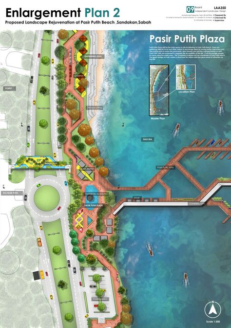 Riverfront Development, Sandakan Sabah, Beach Landscape Design, Landscape Architecture Presentation, Site Development Plan, Urban Spaces Design, Site Plan Design, Site Analysis Architecture, Floating Architecture