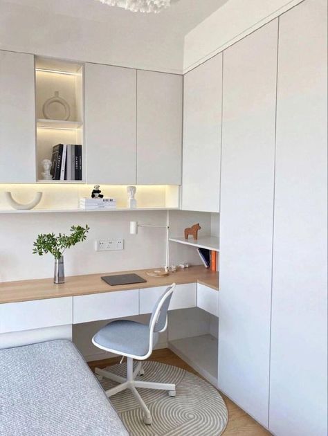 Bedroom Office Wardrobe Combo, Hanging Cabinets For Small Bedroom, Office And Bedroom Combo Small Spaces, Room Decor Study Table, Tv Wall Unit Ideas, Wall Unit Ideas, Bedroom And Office Combo Ideas, Room Decor Study, Study Table Ideas