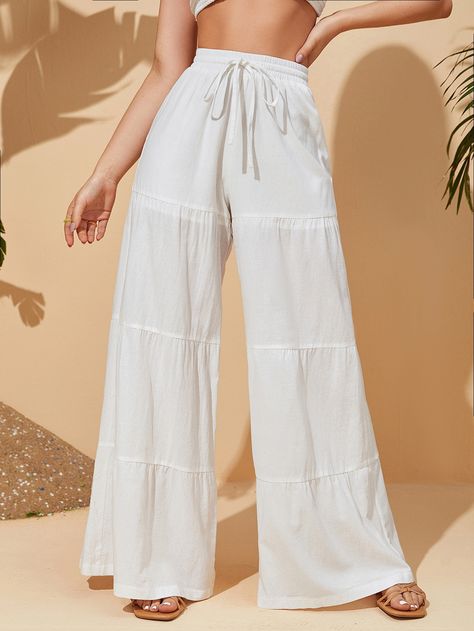 Flowy Summer Pants, White Flowy Pants, Flowy Pants Outfit, Wide Leg Pants Outfit, Summer Pants Outfits, Summer Bottoms, Boho Fabric, Flowy Pants, How To Hem Pants