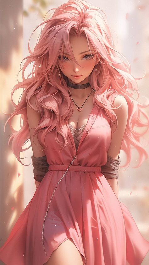 Anime Pink Hair Woman, Beautiful Female Character Art, Pink Anime Background, Pretty Anime Women, Pink Hair Character Design, Anime Character Female, Female Anime Art, Princess Red Hair, Anime Photo Profile Cool