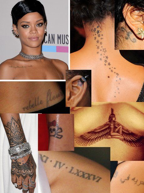 All of Rihanna's tattoos Ruby Rose Tattoo, Hide Piercings, Best Celebrity Tattoos, Rihanna Tattoo, Secret Tattoo, Tattoos Photo, Stick Tattoo, Harry Styles Face, Tattoo Spots