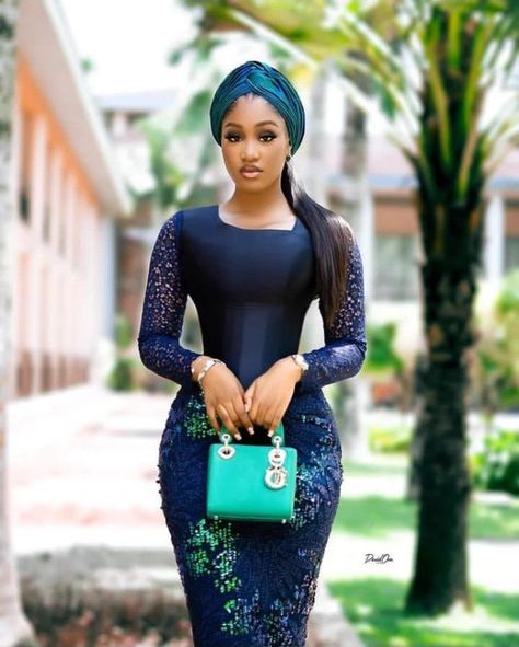 Exclusive And Best Owambe Gown Styles For Ladies. Navy Blue Asoebi, Trending Lace Gown Styles, Owambe Gown Styles, Blue Asoebi, Gown Styles For Ladies, Asoebi Style, Nigerian Lace Styles Dress, Nigerian Lace Styles, Trendy Ankara Styles