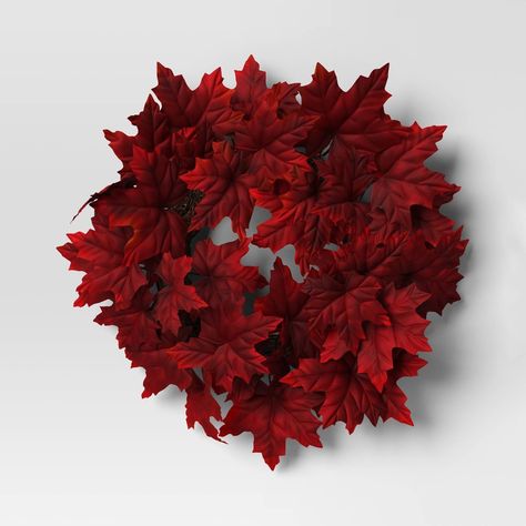 Mini Maple Leaf Wreath Red - Threshold™ | Target Target Fall Decor, Window Fireplace, Maple Leaf Wreath, Fabric Leaves, Zebra Plant, Red Shades, Faux Leaf, Wreath Home Decor, Seasonal Displays