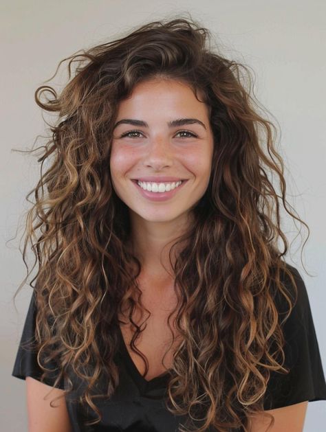 Naturally Curly Brunette Hair With Highlights, Natural Curly Light Brown Hair, 2c Long Hair, Long Curly Hair Styles Natural, Men Long Curly Hairstyles, Wave Perm Long Hair, Long Curly Hairstyles For Wedding, Long Layers Curly Hair, Curly Hairstyles Natural Curls