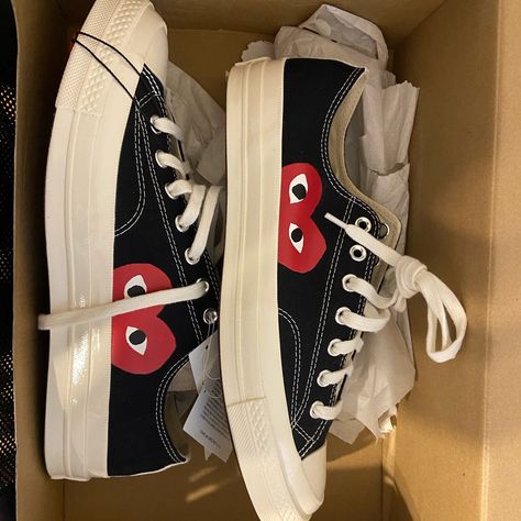 Brand New, Never Worn, Tags Still On Heart Converse Low Top, Converse Comme Des Garcons Low, Low Top Converse Outfit, Chuck 70 Outfit, Black Converse Low, Heart Converse, Comme Des Garcons Shoes, Converse Comme Des Garcons, Converse Chuck Taylor 70