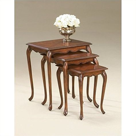 3 Pc Nesting Table Set in Cherry with Queen Anne Legs * Want to know more, click on the image.Note:It is affiliate link to Amazon. Wood Nesting Tables, Traditional Coffee Table, Table Decorating, Nest Of Tables, Nesting Table, Centre Table, Corner Table, Coffee Table Accents, Coffee Table Setting