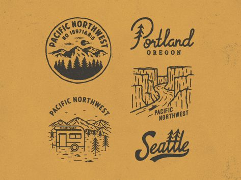 Pacific Northwest by Liszar Inzani Resort Logo, Text Logo Design, Brand Color Palette, Vintage Logo Design, Badge Logo, Badge Design, Outdoor Design, Vintage Logo, Art Logo