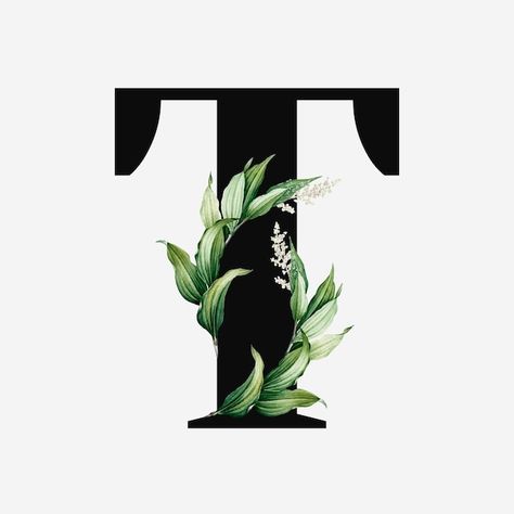 Botanical capital letter t vector | Free Vector #Freepik #freevector #floral-typography #botany #foliage #leaf-plants N Letter Design, Botanical Capital Letter, Typography Elegant, Capital Alphabet, Floral Font, 얼굴 드로잉, Free Illustration Images, Classic Fonts, Art Deco Patterns