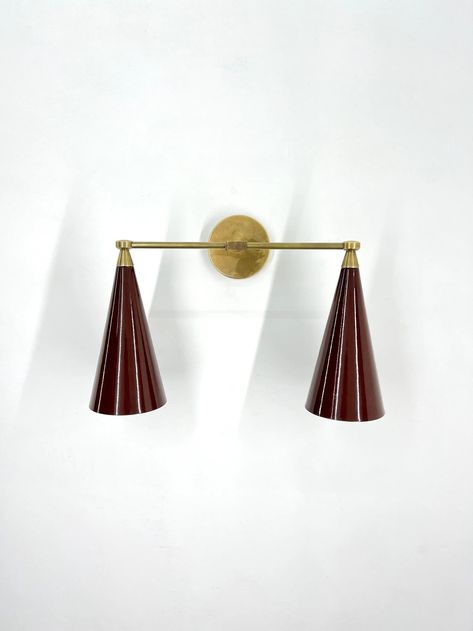 Handcrafted Raw Brass Double Sconce Mid Century Style Wall Sconce Brass Light - Etsy Burgundy Bathroom, Staircase Wall Lighting, Layered Lighting, Brooklyn Townhouse, Lighting Scheme, Overhead Light, Sconces Living Room, Wall Lamps Living Room, Brass Light