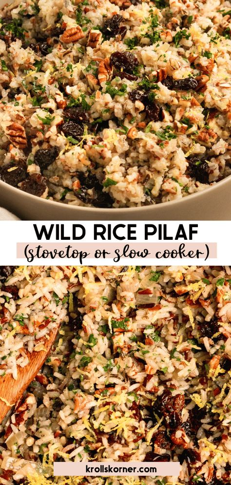 Wild Rice Pilaf • Kroll's Korner Crockpot Brown Rice, Wild Rice Blend, Brown Rice Pilaf, Easy Holiday Side Dishes, Wild Rice Pilaf, Wild Rice Recipes, Rice Pilaf Recipe, Cooking Wild Rice, Vegetable Rice