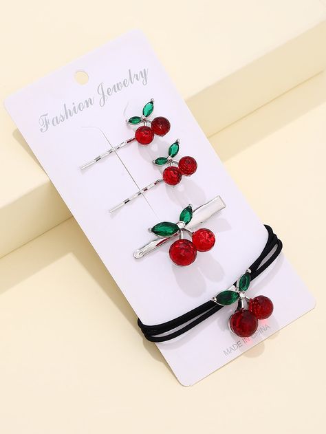 Red Casual   Plastic   Embellished   Women Accessories Cherry Accessories, Hats Aesthetic, Cherry Hair Clip, Cherry Decor, Hair Acessories, Hat Aesthetic, Cherry Hair, Chinese Hair Accessories, Chinese Hair