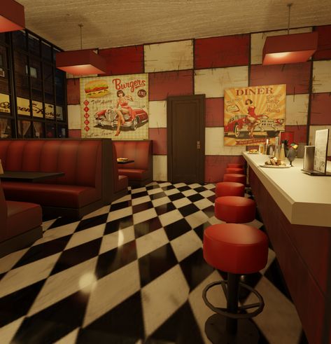 Diner Sims 4 Cc, Sims 4 Blender Scene House, Sims 4 Diner Cc, Blender Background Sims 4, Sims 4 Diner, Ts4 Blender Scene, Blender Scene Free, Free Blender Scene, Blender Scene Sims 4