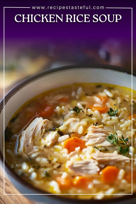 This comforting Chicken Rice Soup is made with a delicious blend of seasoned chicken, vegetables, and rice, simmered in a savory broth. It's the perfect meal for chilly nights, easy to make, and full of flavor. Shrimp Rice Soup, Chicken With Rice Soup Recipes, Easy Chicken And Rice Soup Recipes, Rotisserie Chicken And Rice Soup, Chicken And Rice Soup Recipes, Chicken Vegetables And Rice, Rice Vegetable Soup, Aroma Rice Cooker, Vegetables And Rice