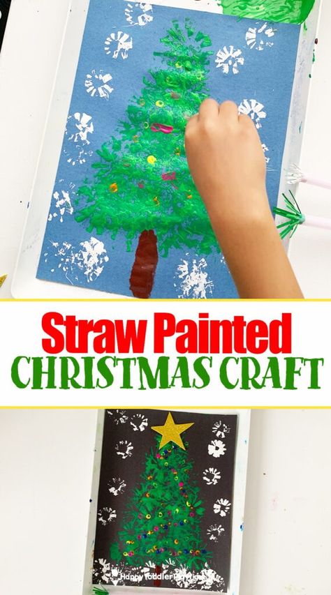 Straw Painted Christmas Tree Craft - Happy Toddler Playtime 4 H Clover, Painted Christmas Tree, Christmas Tree Craft, Christmas Game, Tree Craft, Christmas Tree Painting, Christmas Tree Crafts, Green Tree, Game Ideas