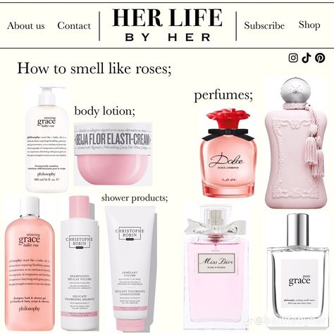 Rose Scent Combo, Perfume To Smell Like Rain, How To Smell Like Roses, Scent Combos Floral, Scent Combos Rose, You Smell Like Roses, Shower Products, Skin Facts, Rose Scent